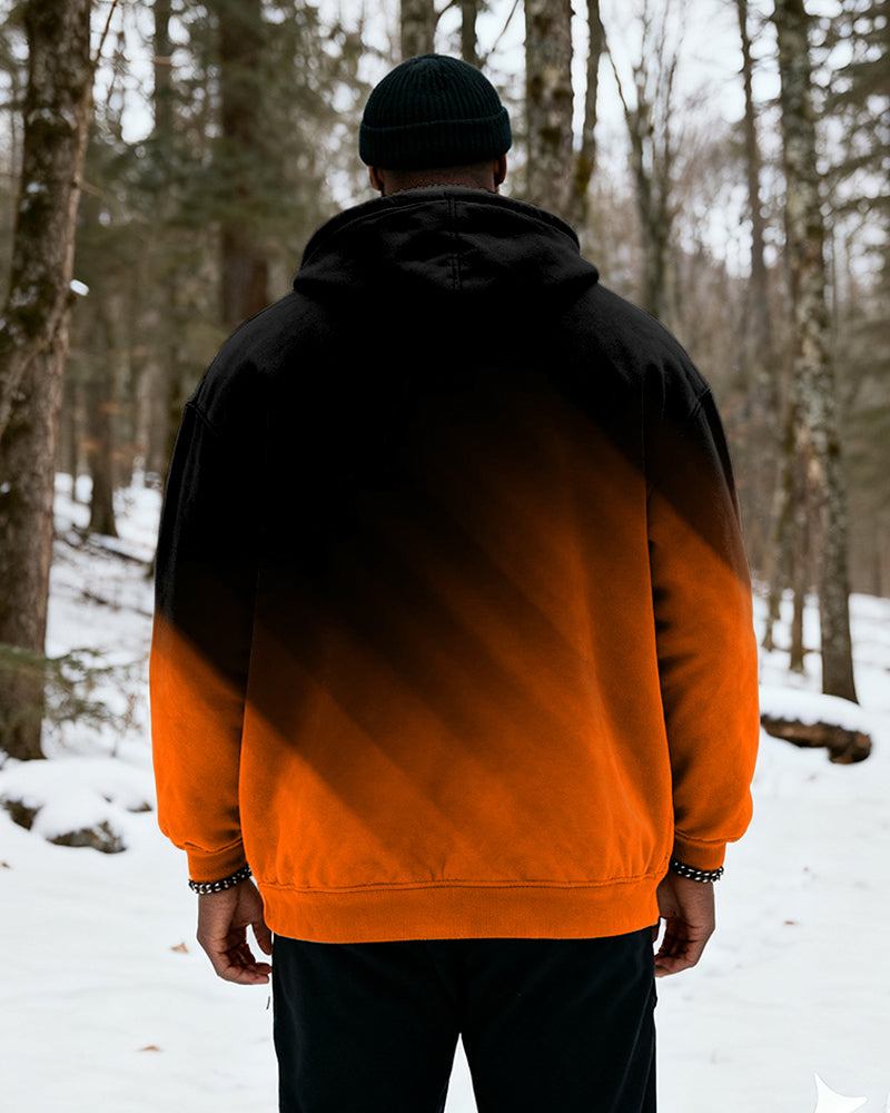 Big & Tall Men's Black And Red Gradient Print Velvet Thickened Zip Cardigan Hoodie