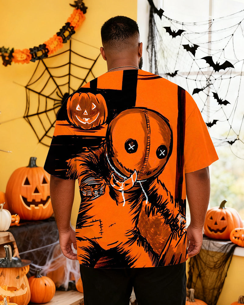 Big & Tall Men's Halloween Graffiti Cartoon Print Short Sleeve T-Shirt