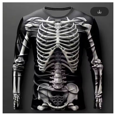 Men's Halloween 3D Skull Print Long-Sleeve T-Shirt