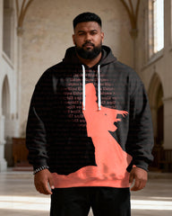 Big & Tall Men's Orange Red Jesus Silhouette Greek Scripture Print Hoodie