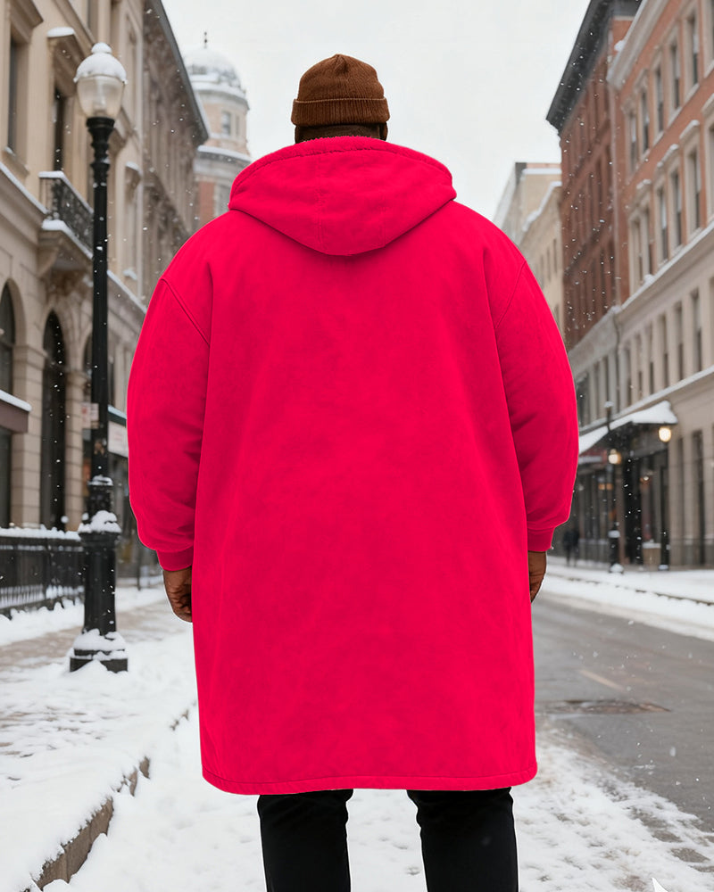 Big & Tall Men's Solid Color Velvet Thickened Long Hooded Coat