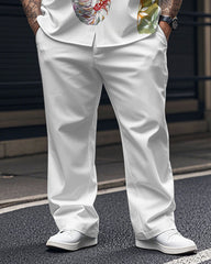 Men's Plus Size Casual Gradient Ink Elephant Print Short Sleeve Shirt Trousers Suit