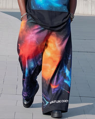 Plus Size Men's Earth Gradient Cosmic Star Print Casual Short-sleeved T-shirt Pants Suit