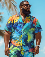 Men's Plus Size Hawaiian Tropical Plant Print Shirt Shorts Suit