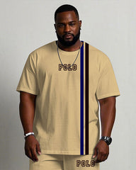 Men's Plus Size Casual Khaki Chest Small Label Printed Short-sleeved T-shirt Trousers Suit