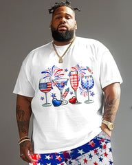 Men's Big & Tall Independence Day Flag Wine Glass Fireworks Print T-Shirt Set