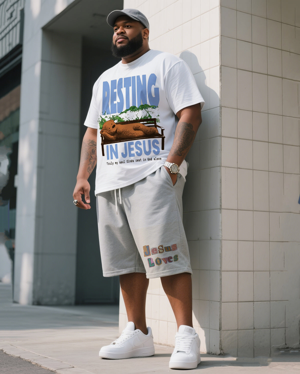 Big Man's Daily Leisure Belief Series Design Short Sleeve T-Shirt Shorts Suit