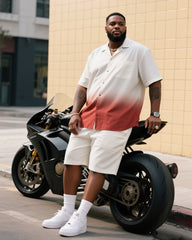 Big & Tall Men's Street Motorcycle Clean Gradient Short Sleeve Shirt Shorts Suit