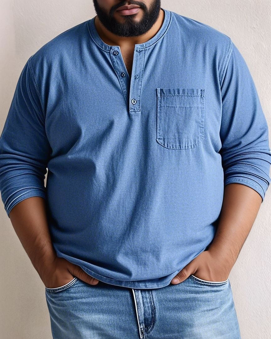 Men's Plus Size Solid Henley Pocket Long Sleeve T-Shirt