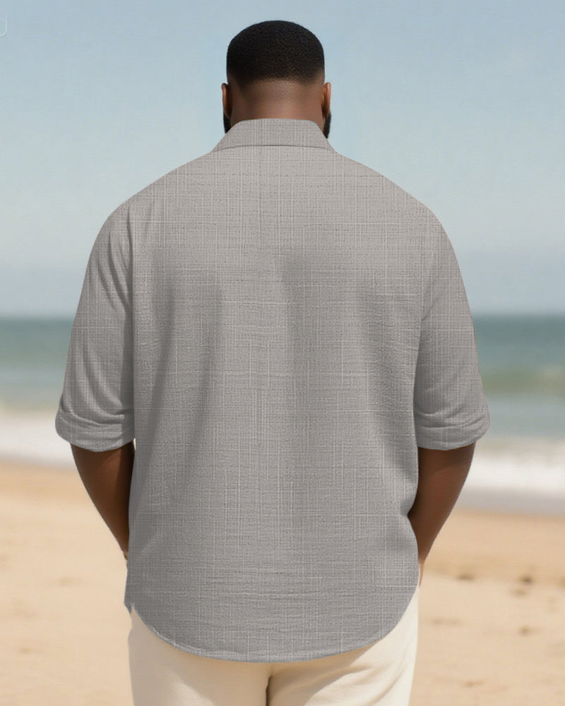 Big & Tall Men's Daily Solid Long Sleeve Bamboo Hemp Texture Shirt