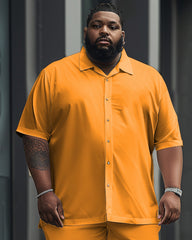 Men's Plus Size Solid Color Yellow Short Sleeve Shirt Trousers Suit