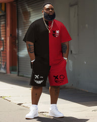 Street Funny Expressions Color-block Printed Big Men's Set