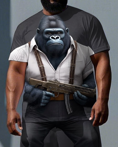 Big & Tall Men's Bodyguard Gorillas Print Casual Short Sleeve T-shirt 2-Piece Set