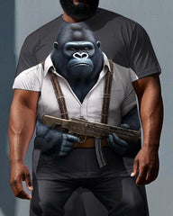 Big & Tall Men's Bodyguard Gorillas Print Casual Short Sleeve T-shirt 2-Piece Set