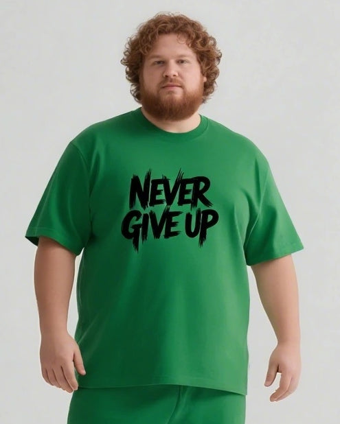 Never Give Up It’s Not The End Men's Big and Tall Simple Lettering Short Sleeve T-shirt Shorts Set