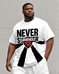 Men's Big & Tall Street Style NEVER SURRENDER Printed Casual Short Sleeve T-shirt Pants Suit