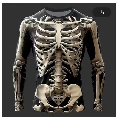 Men's Halloween 3D Skull Print Long-Sleeve T-Shirt
