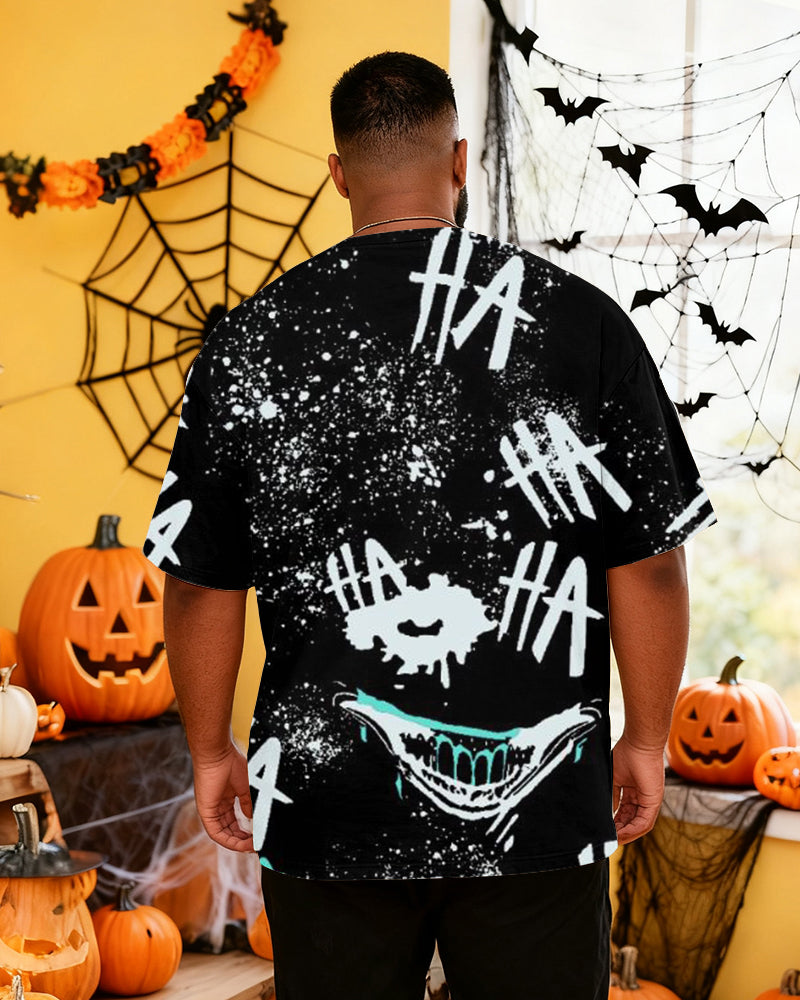 Big & Tall Men's Halloween Graffiti HA Letter Print Short Sleeve T-Shirt