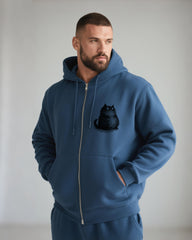 Big & Tall Men's Cat Stamp Print Cardigan Hoodie