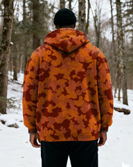 Big & Tall Men's Orange Brown Camouflage Textured Print Velvet Thickened Zip Hoodie