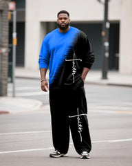 Big & Tall Men's Casual Gradient Faith Letter Printed Long Sleeve T-Shirt Pants Set