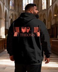 Big & Tall Men's Orange Red Jesus Silhouette Greek Scripture Print Hoodie