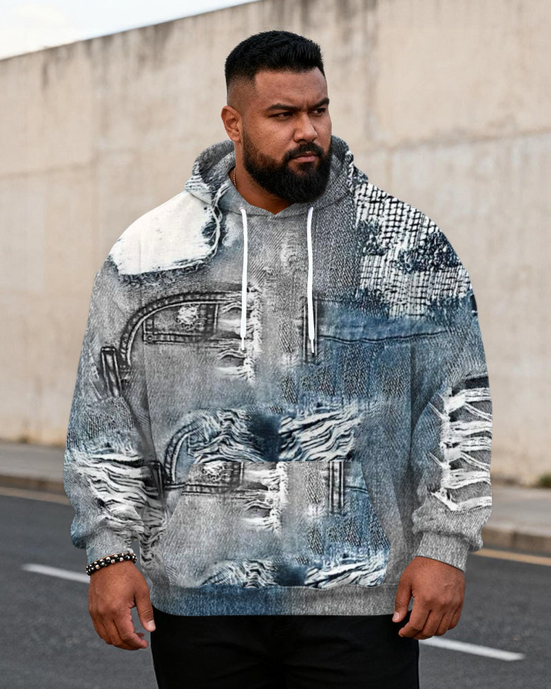 Big & Tall Men's Denim Graffiti-Print Hoodie