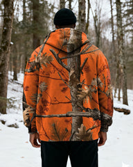 Big & Tall Men's Hunting Wind Orange Bottom Branch Print Velvet Thickened Zipper Cardigan Hoodie