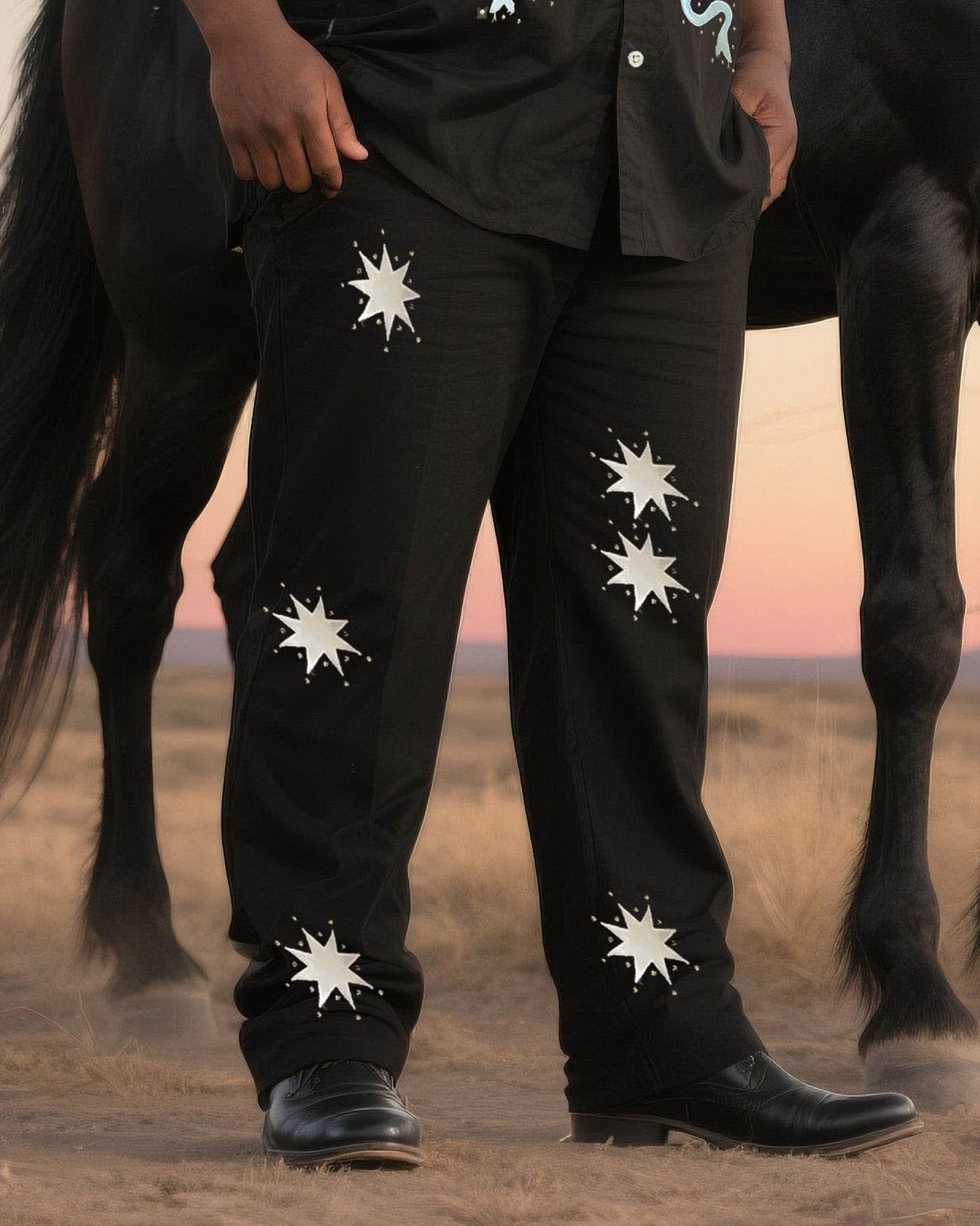 Big & Tall Men's Daily Leisure Western Wind Stars & Skull & Rattlesnake-Short Sleeve Shirt Pants Suit