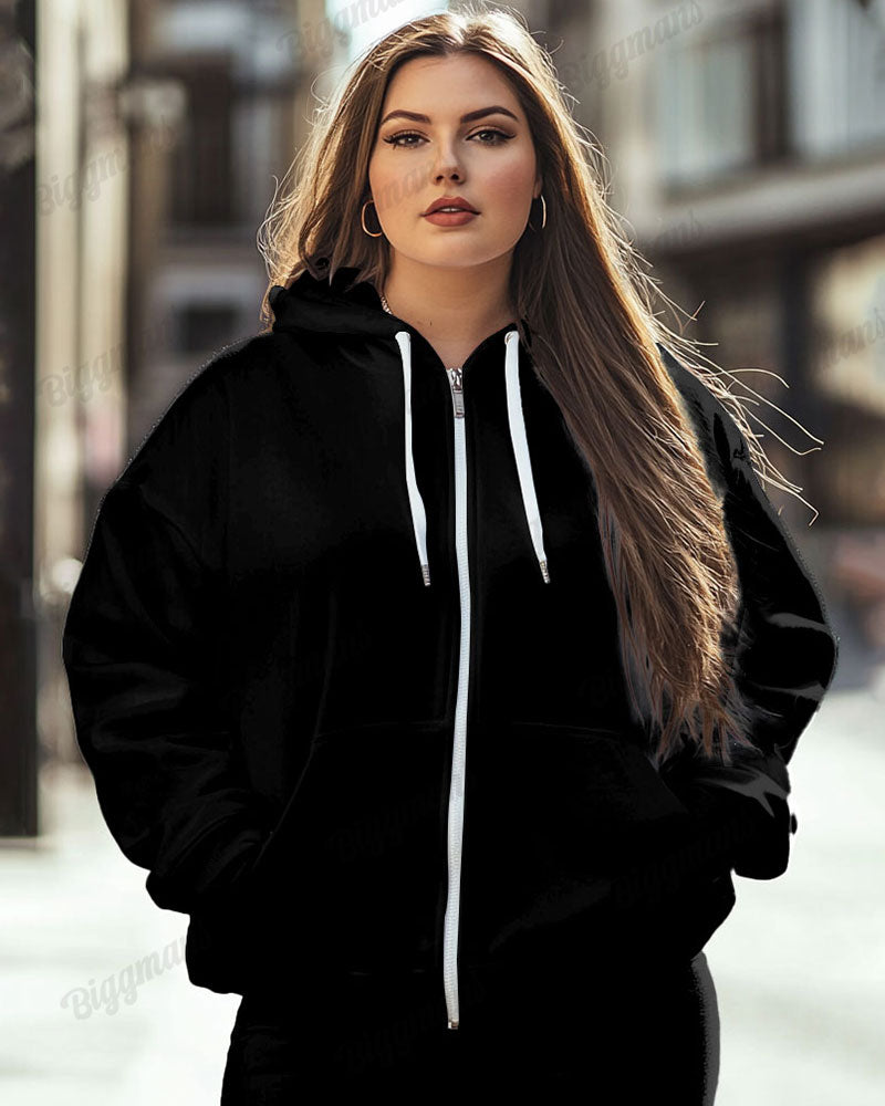 Women's Big and Tall Fashion Solid Color Casual Long Sleeve Zipper Hoodie