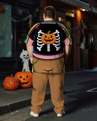 Big & Tall Men's Halloween Pumpkin Skull Belly Cosplay Printed T-Shirt Trousers Suit