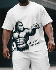 Men's Big & Tall Cartoon He Want That Way Gorillas Print Short-Sleeved T-shirt & Short Set