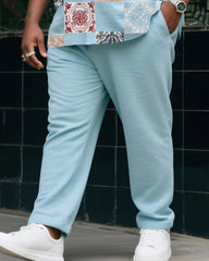 Big Boy Summer Light Blue Creative Printing Short-sleeved Shirt Trousers Suit