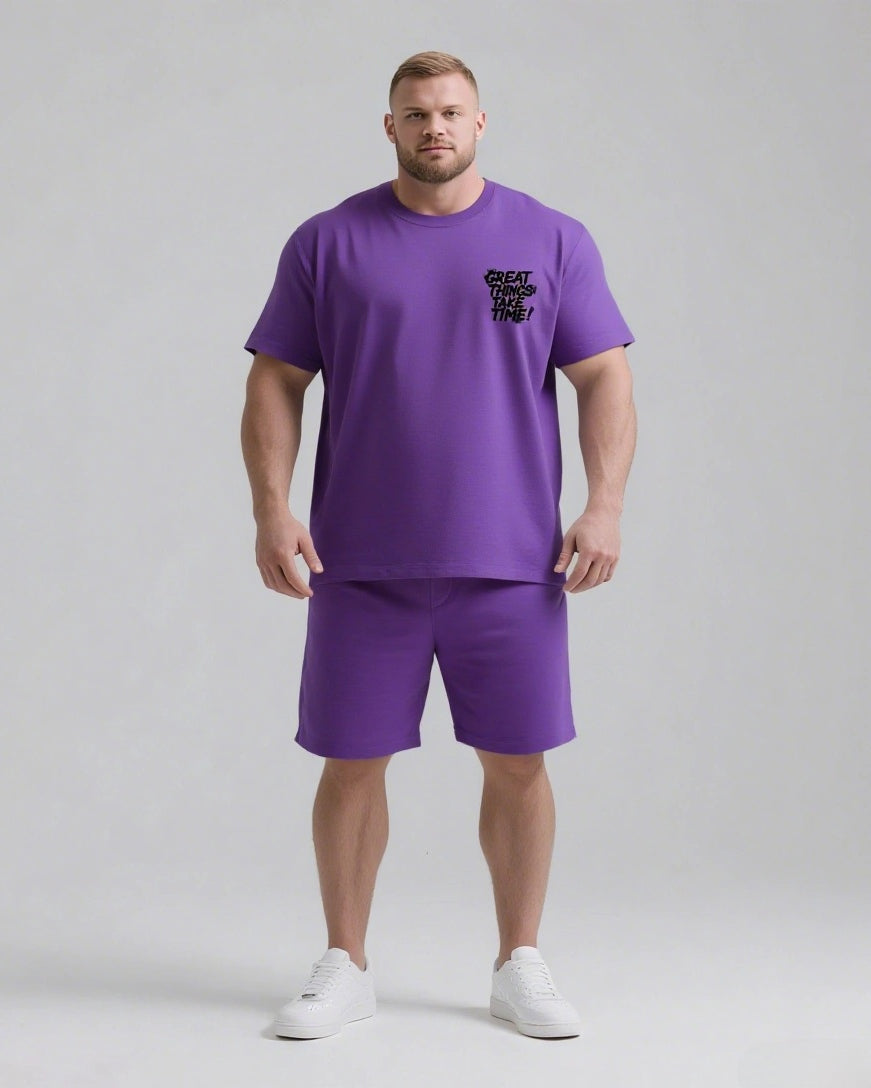 GREAT THINGS TAKE TIMES Slogan T-shirt 2-Piece Set