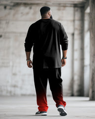 Big & Tall Men's Black And Red Gradient Letter Horn Printing Long Sleeve T-Shirt Pants Suit