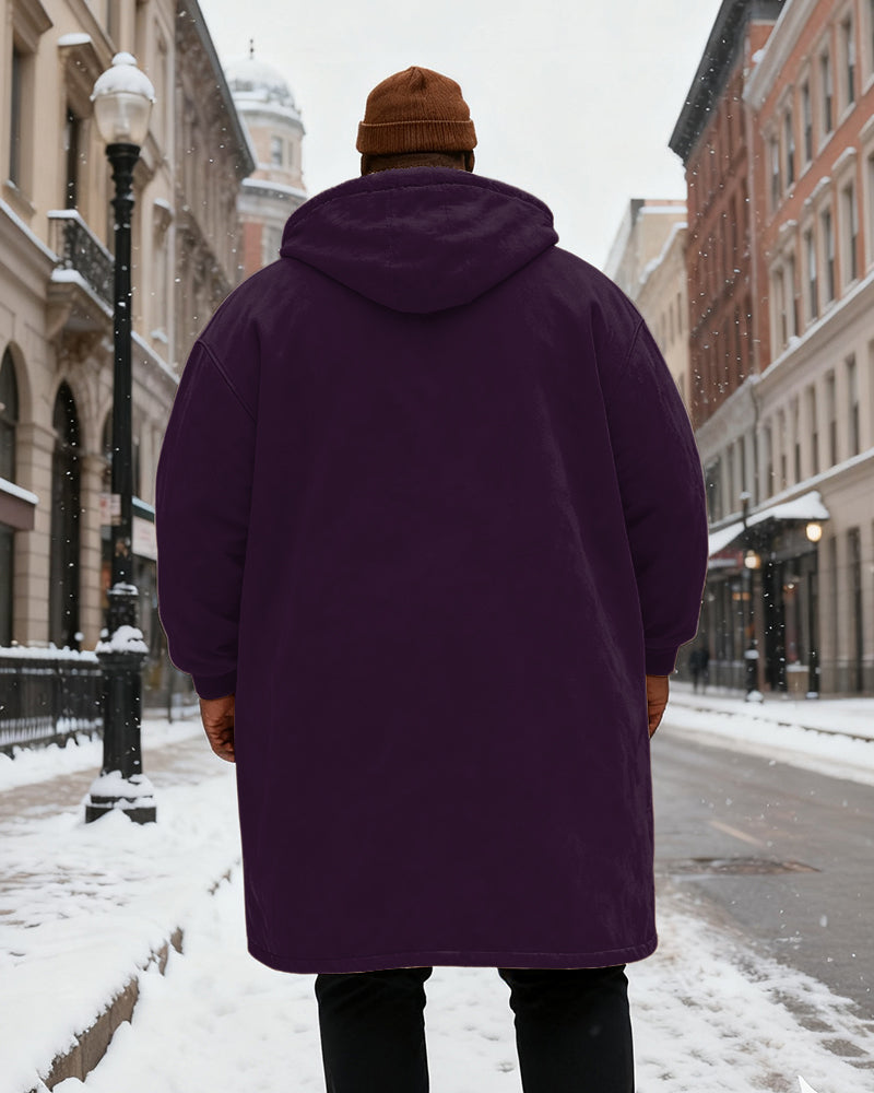 Big & Tall Men's Solid Color Velvet Thickened Long Hooded Coat