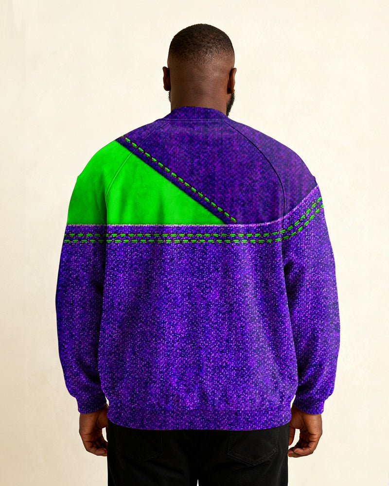 Big & Tall Men's Violet Green Contrast Stitch Print Zip Long Sleeve Jacket
