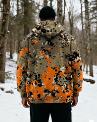 Big & Tall Men's Orange Black Camo Print Velvet Thickened Zip Cardigan Hoodie