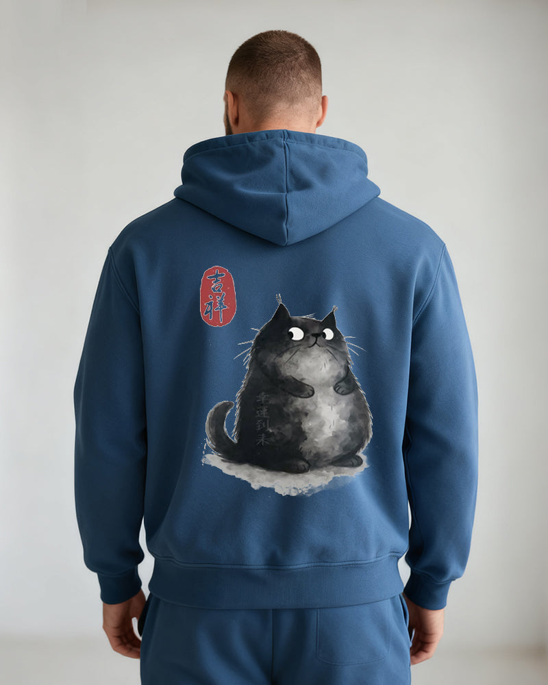 Big & Tall Men's Cat Stamp Print Cardigan Hoodie