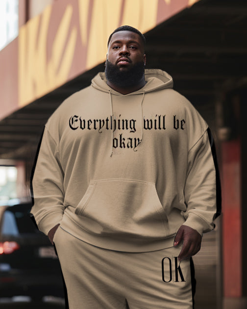 Men's Plus Size Letter Stripe Splicing Print Hoodie Set of Two