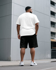 Big & Tall Men White & Black 3D Lion Print Round Neck Short Sleeve T-Shirt Shorts Suit