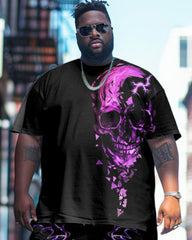 Men's Plus Size Street Fashion Electric Shock Irregular Skull Print T-Shirt Shorts Suit