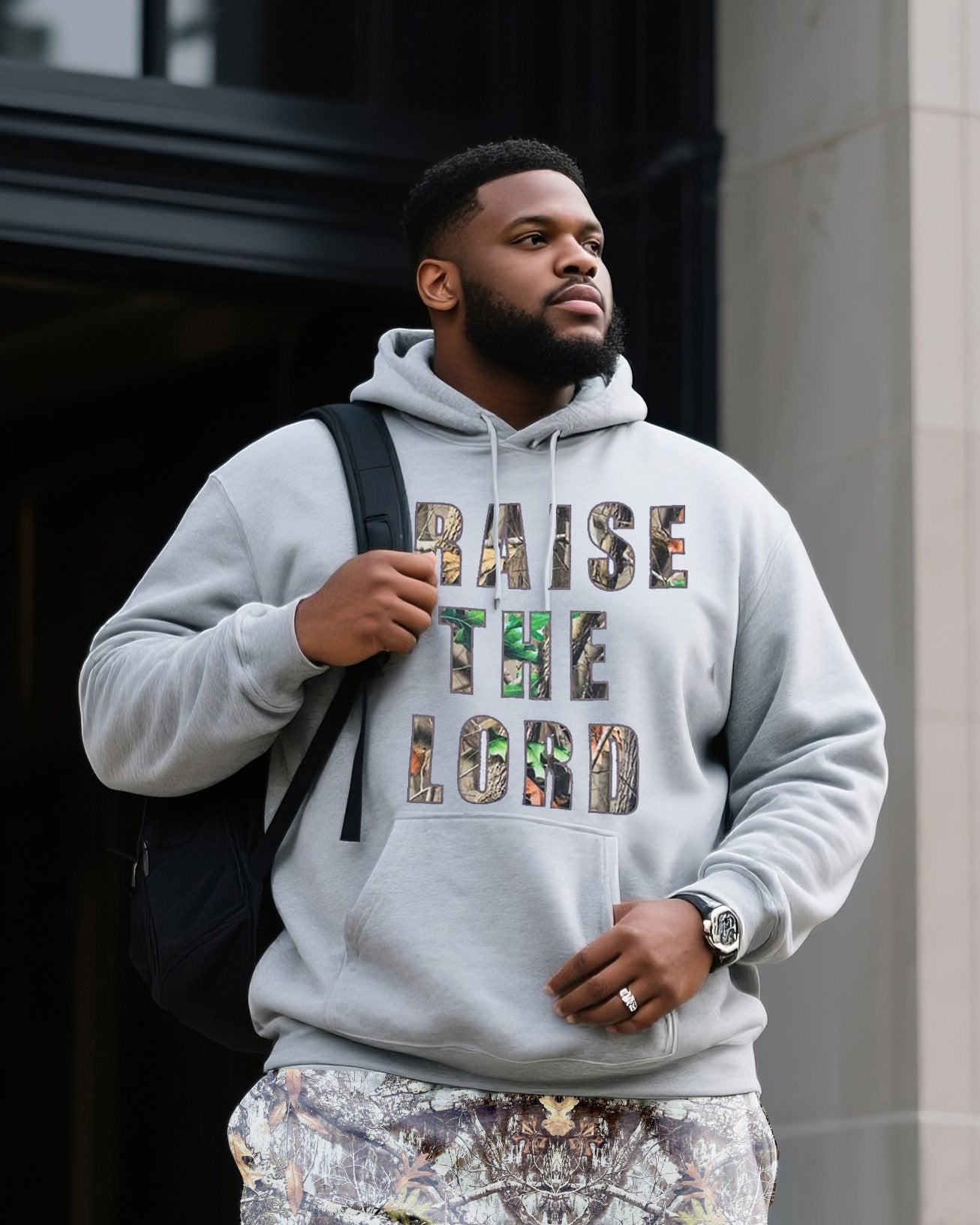 Big & Tall Men's Daily Leisure. Original Design College Style RAISE TSE LORD. Fearless Hoodie Shorts Suit
