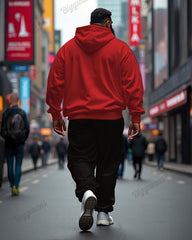 Men's Casual Red And Black Inspirational Phrase Letter Print Plus Size Hoodie Suit