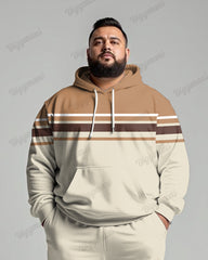 Simple Autumn And Winter Color Number Colorblock Striped Men's Plus Size Hoodie Suit