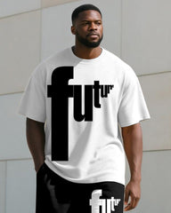 Men's Plus Size Black And White Future Letter Print T-shirt Trousers Suit