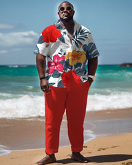 Men's Big & Tall Hawaiian Plant Print Short Sleeve Shirt Trousers Set