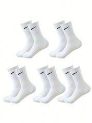 5 Pairs/10 Pairs Men/Women Solid Color Ankle Socks, Black & White & Grey, Versatile Crew Socks For All Seasons, Fall