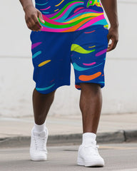 Big Men's Fantasia Polka Dot Dolphin Cartoon Casual Style Short-Sleeve Polo Shirt & Shorts Set