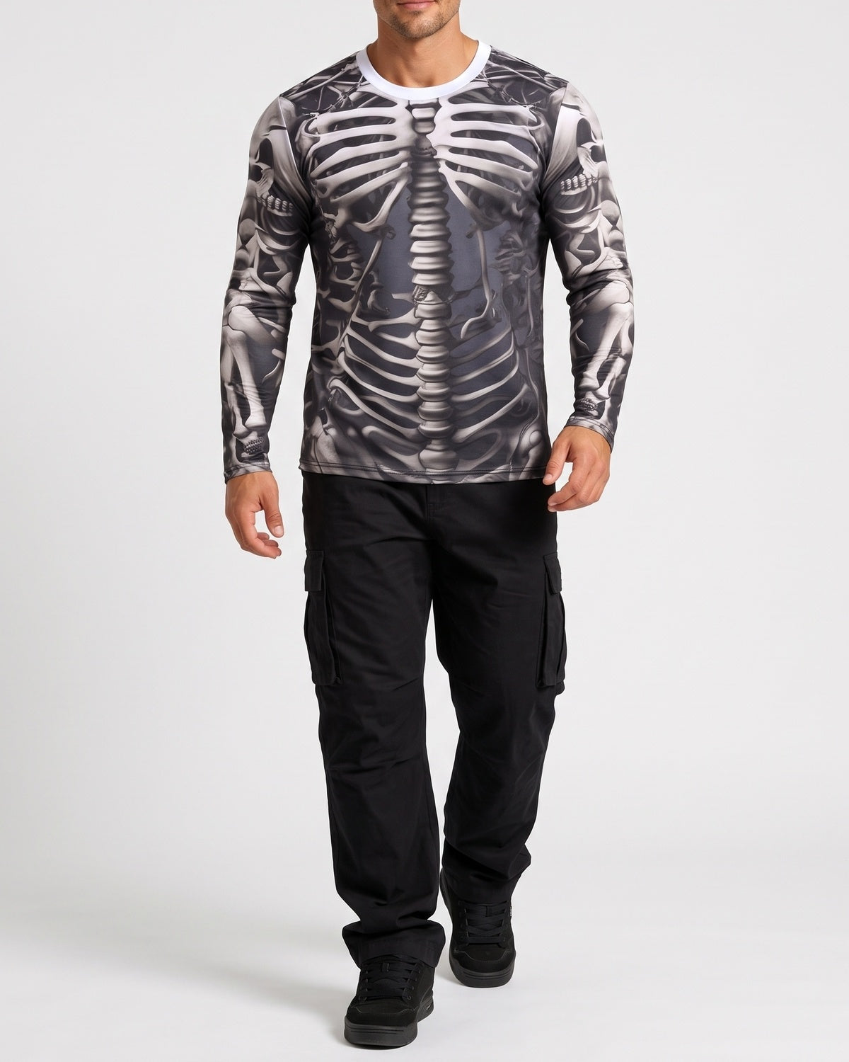 Men's Halloween 3D Skull Print Long-Sleeve T-Shirt